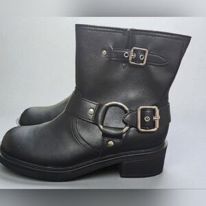Universal Thread Black Moto Boots with Buckle Detail
